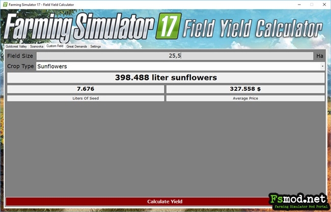 FS17 - Field Yield Calculator V 1.1