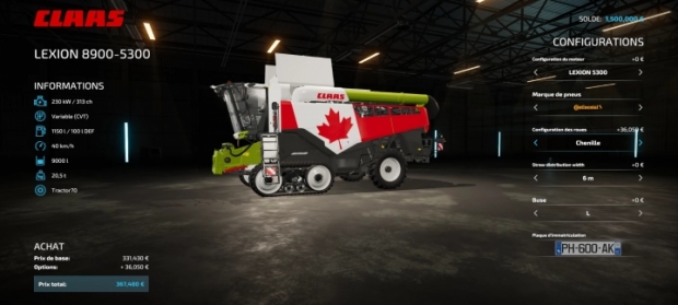 Claas Lexion Canada Harvester V1.0