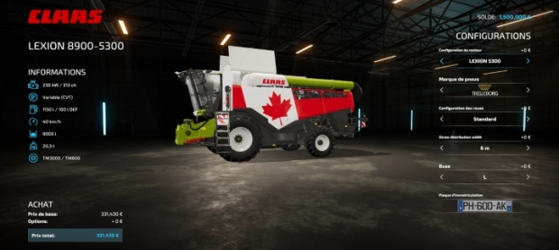 Claas Lexion Canada Harvester V1.0
